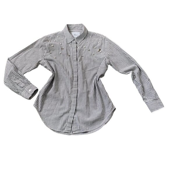 Rails "Taylor Florence Stripe Button Front Studded Pearls" XS Gray White #50L - Picture 1 of 11